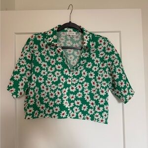 ACOA Green Daisy Print Women's Blouse